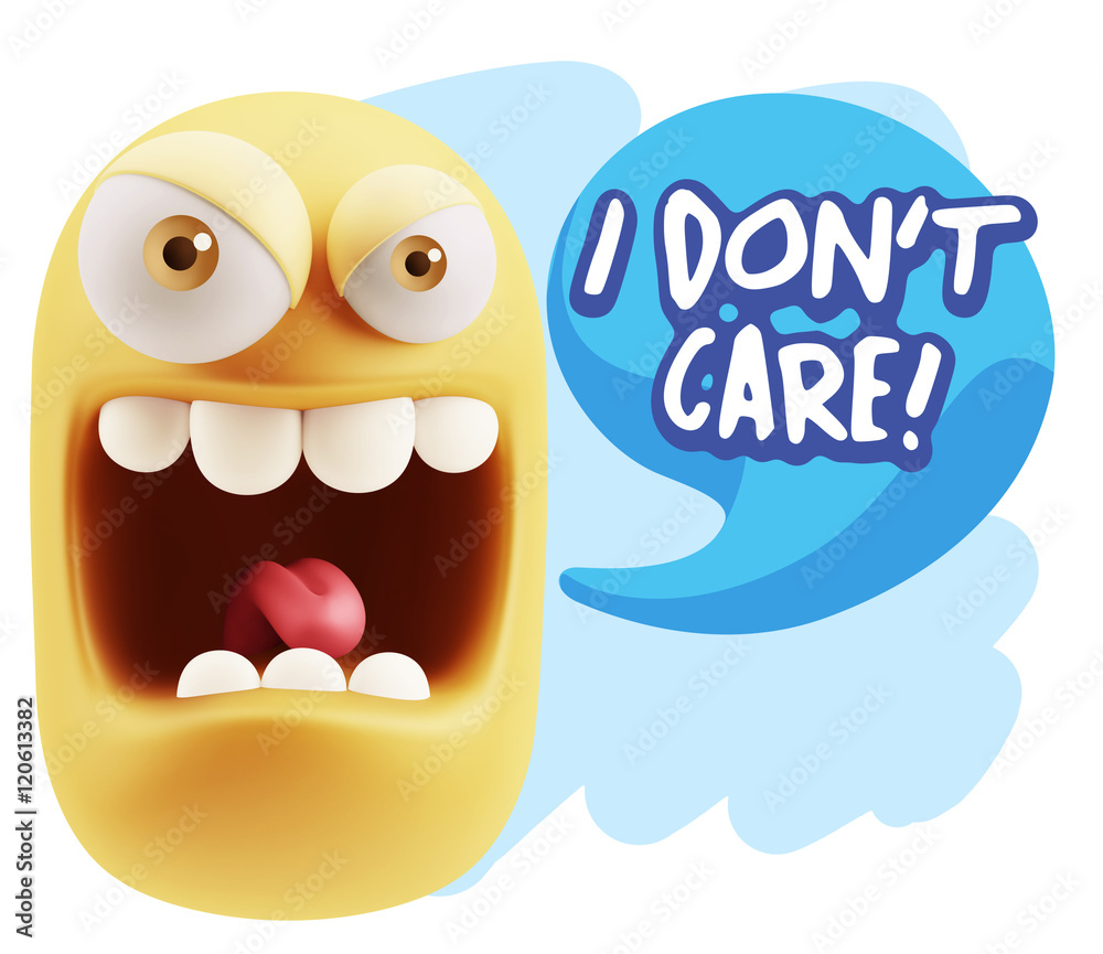3d Illustration Angry Face Emoticon saying I Don't Care with Col 3d Illustration Angry Face Emoticon saying I Don't Care with Col