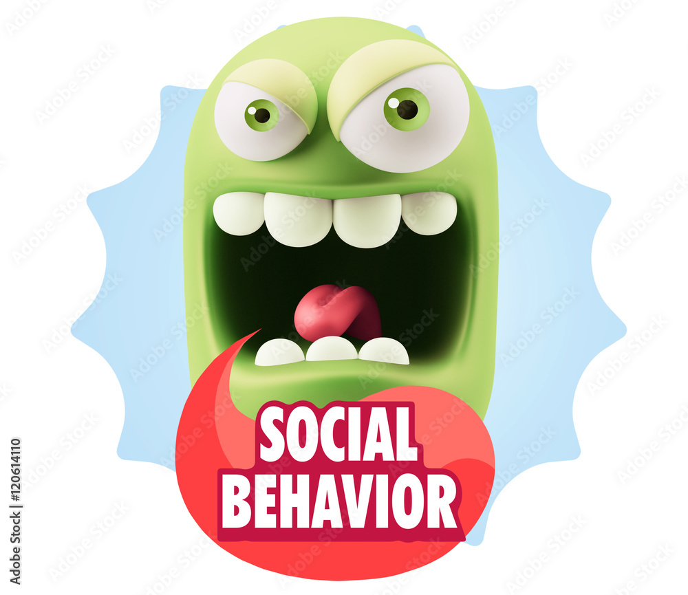 3d Illustration Angry Face Emoticon saying Social Behavior with 3d Illustration Angry Face Emoticon saying Social Behavior with