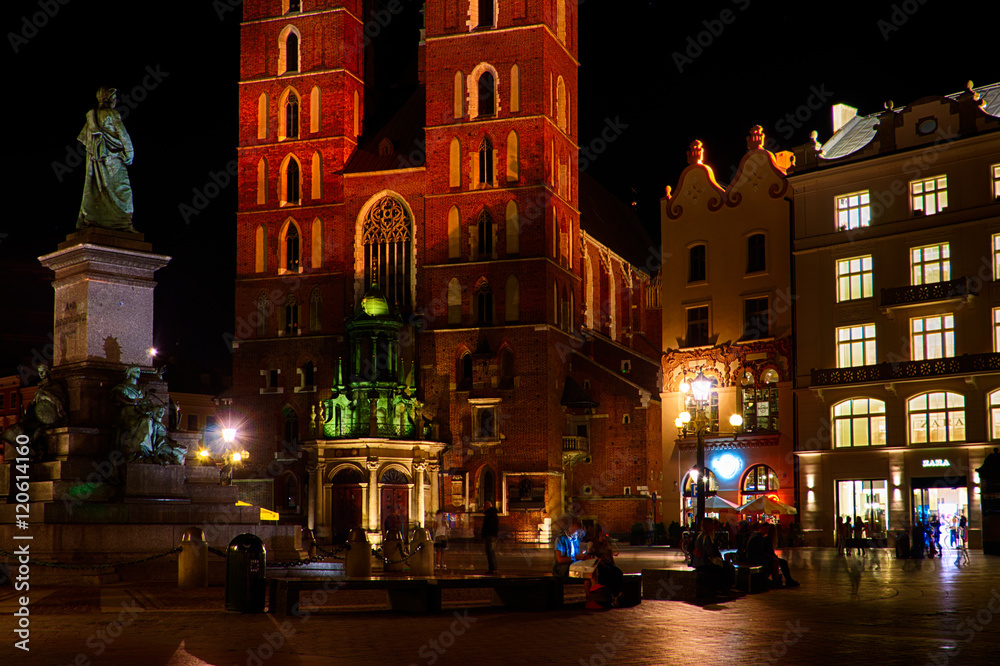 The Main Square of Krakow at night