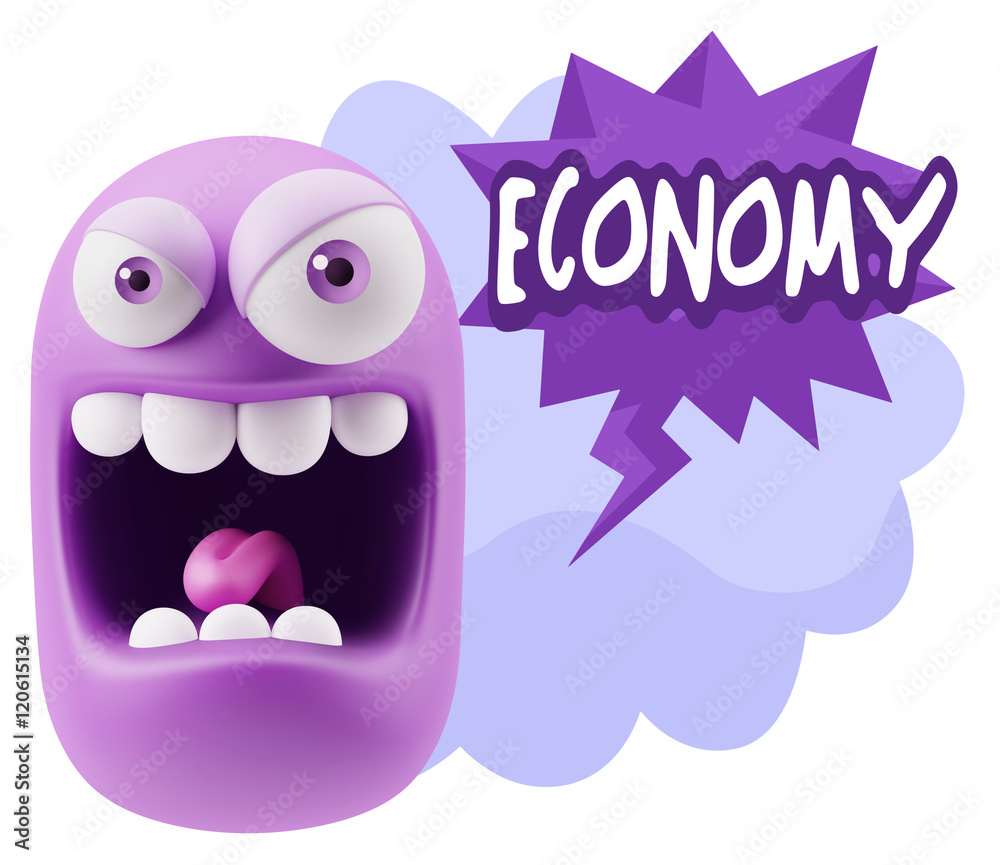Obraz premium 3d Illustration Angry Face Emoticon saying Economy with Colorful