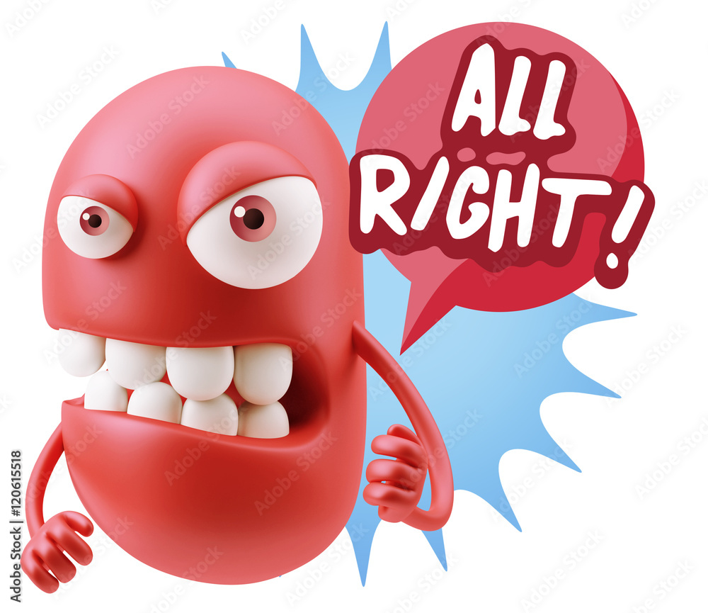 3d Rendering Angry Character Emoji saying All Right with Colorfu 3d Rendering Angry Character Emoji saying All Right with Colorfu