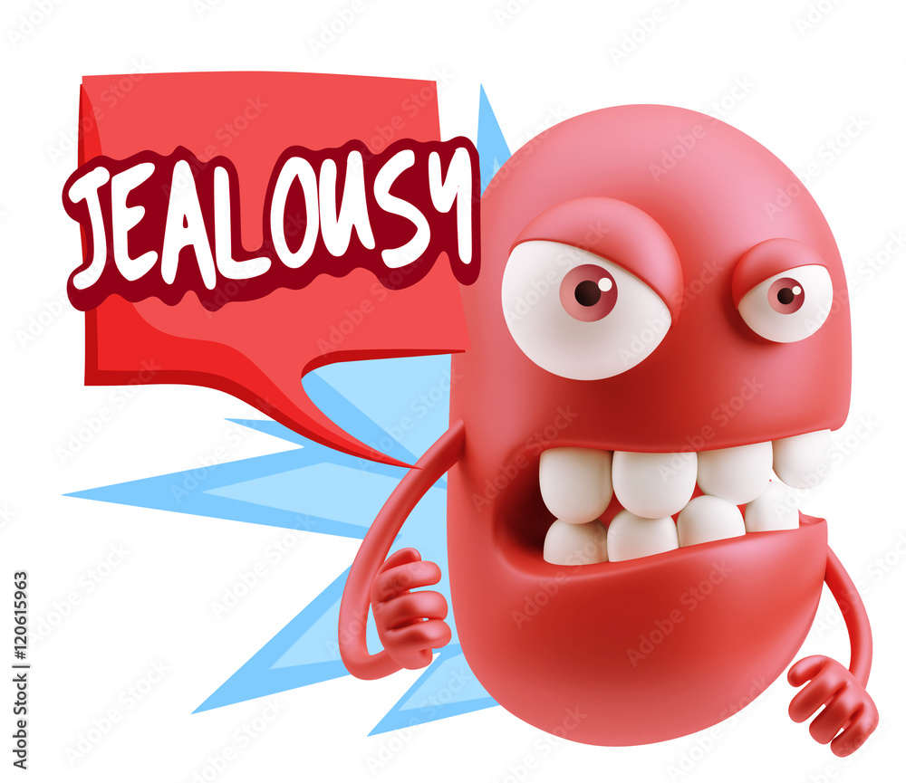 Fototapeta premium 3d Rendering Angry Character Emoji saying Jealousy with Colorful