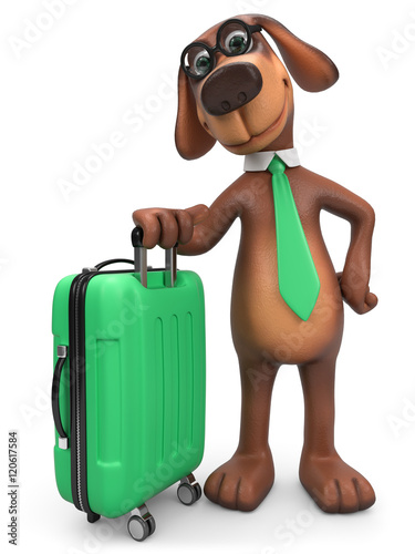 3d Hund mit Reisekoffer fährt in den Urlaub – Stock-Illustration | Adobe  Stock