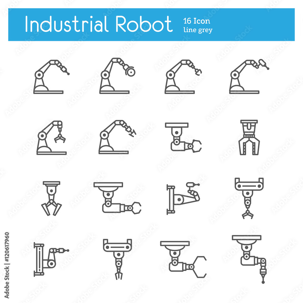 Industrial robot line icons Industrial robot line icons