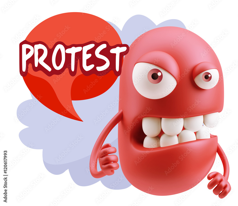 Obraz premium 3d Rendering Angry Character Emoji saying Protest with Colorful