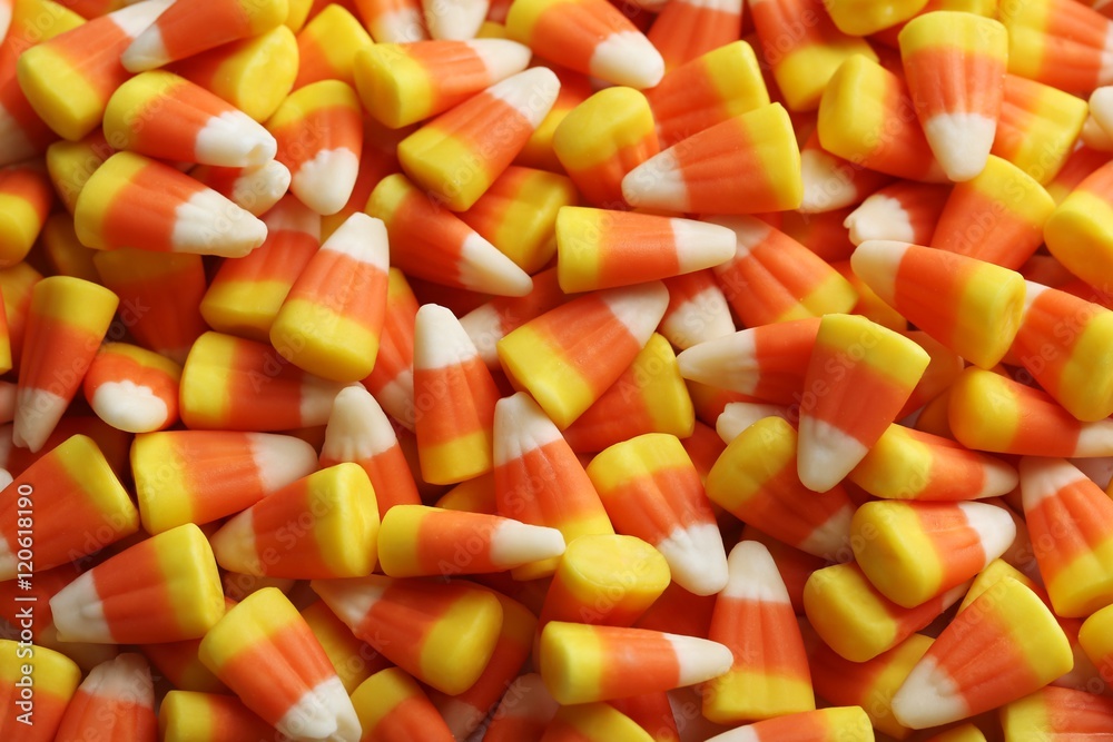 Halloween candy corns background, close up Halloween candy corns background, close up