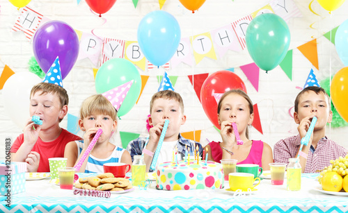 Happy childrens having fun at birthday party
