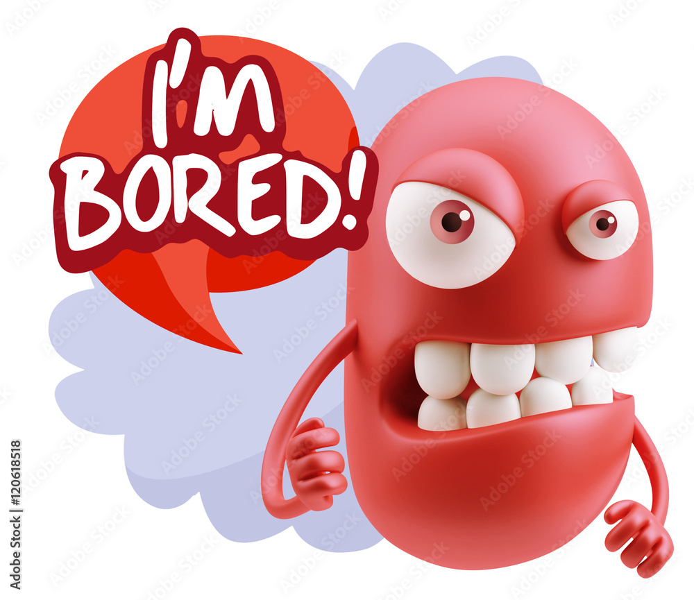 3d Rendering Angry Character Emoji saying I'm Bored with Colorfu