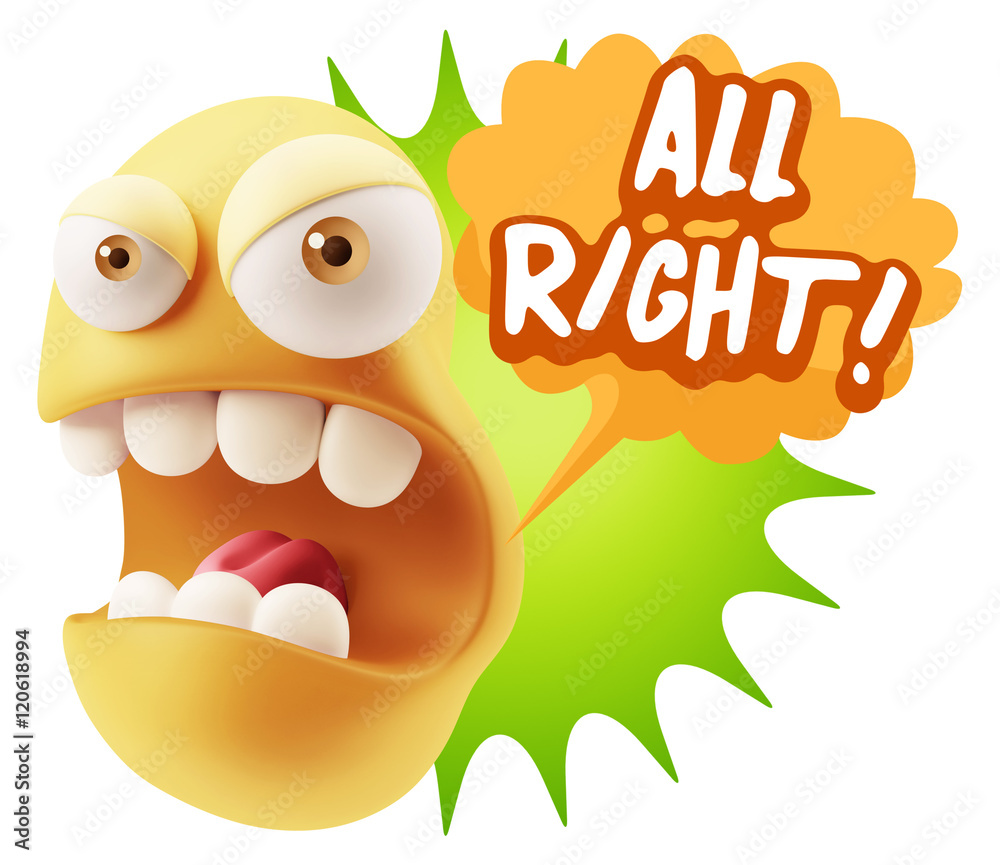 3d Rendering Angry Character Emoji saying All Right with Colorfu 3d Rendering Angry Character Emoji saying All Right with Colorfu
