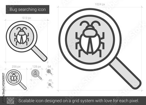 Bug searching line icon.