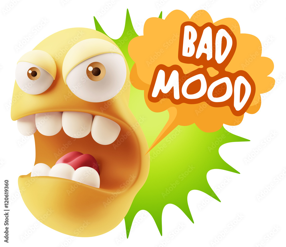 3d Rendering Angry Character Emoji saying Bad Mood with Colorful
