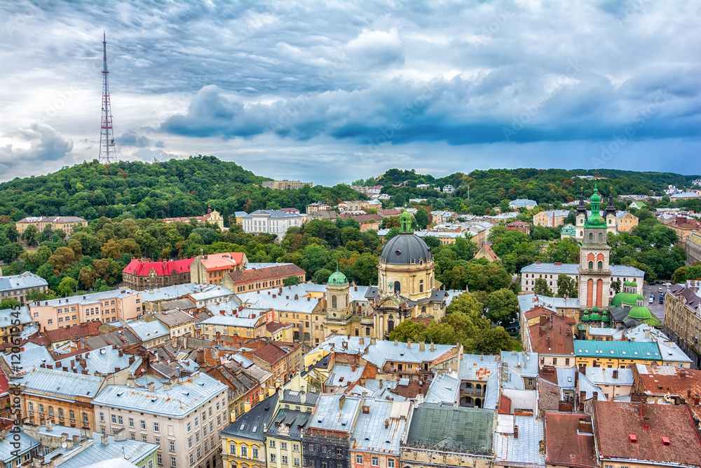 Lviv, Ukraine old city top view panorama