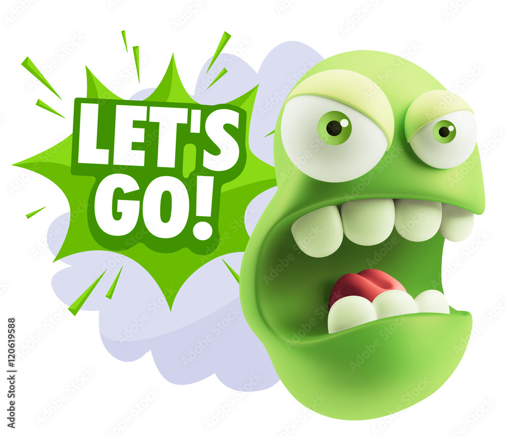 3d Rendering Angry Character Emoji saying Let's Go with Colorful 3d Rendering Angry Character Emoji saying Let's Go with Colorful