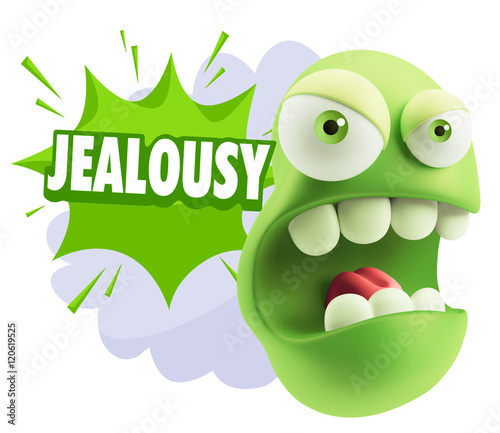 Fotografia 3d Rendering Angry Character Emoji saying Jealousy with Colorful