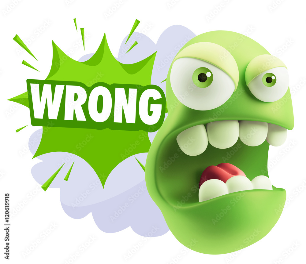 3d Rendering Angry Character Emoji saying Wrong with Colorful Sp 3d Rendering Angry Character Emoji saying Wrong with Colorful Sp