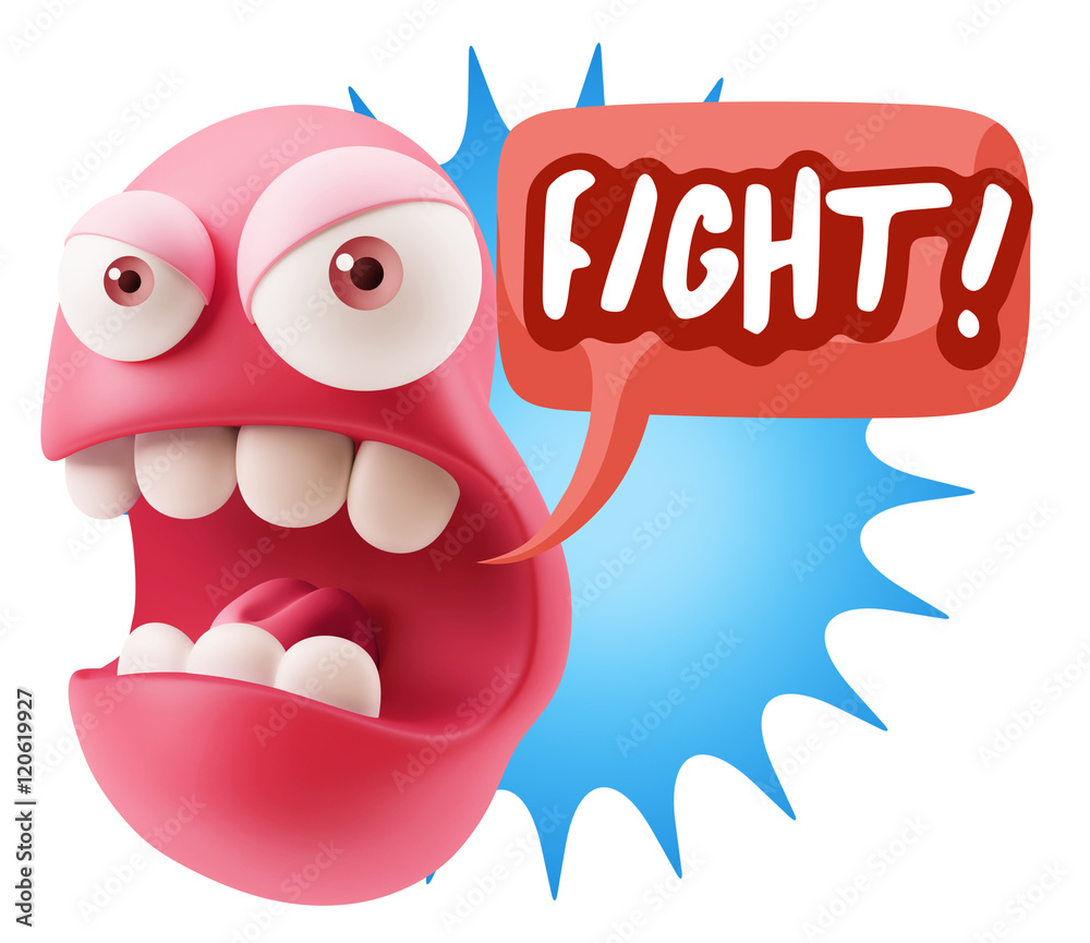 Obraz premium 3d Rendering Angry Character Emoji saying Fight with Colorful Sp