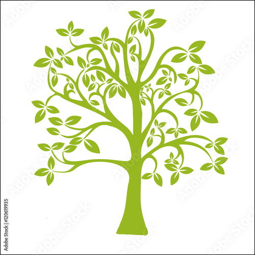 Tree isolated on green background. Vector illustration
