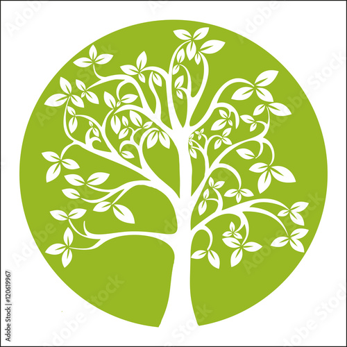 Tree isolated on green background. Vector illustration.