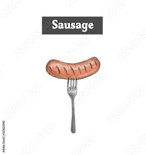 Sausage on a fork. Sausage vector illustration