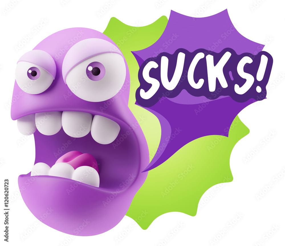 3d Rendering Angry Character Emoji saying Sucks with Colorful Sp 3d Rendering Angry Character Emoji saying Sucks with Colorful Sp