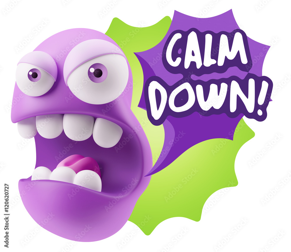 Obraz premium 3d Rendering Angry Character Emoji saying Calm Down with Colorfu