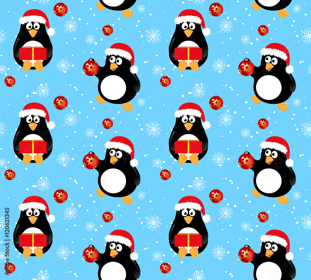 Winter penguin seamless pattern.