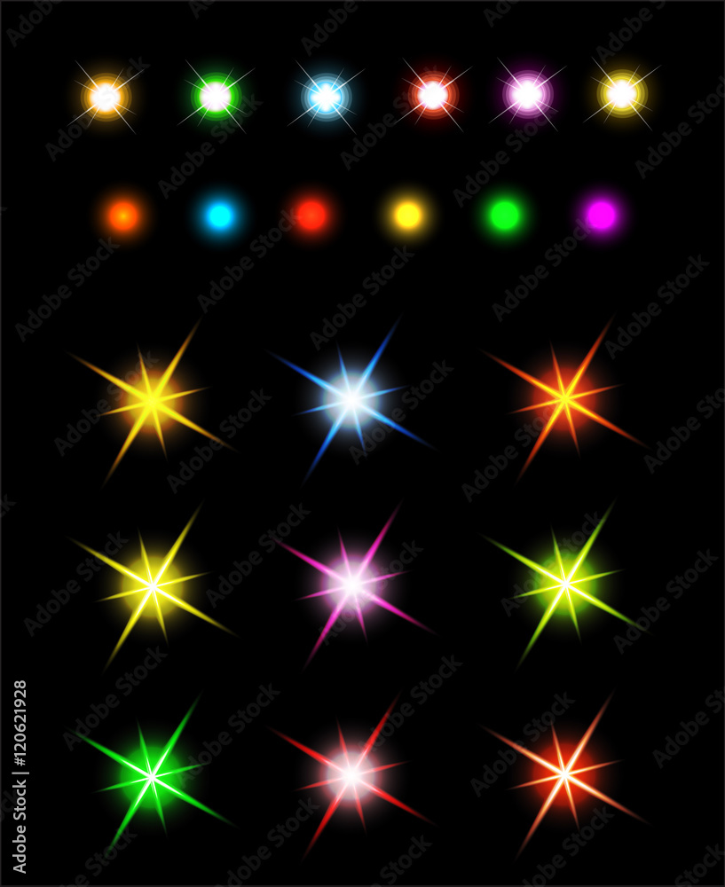 Collection of sparkle Set of Glowing Light Stars with Sparkles. Collection of sparkle Set of Glowing Light Stars with Sparkles.