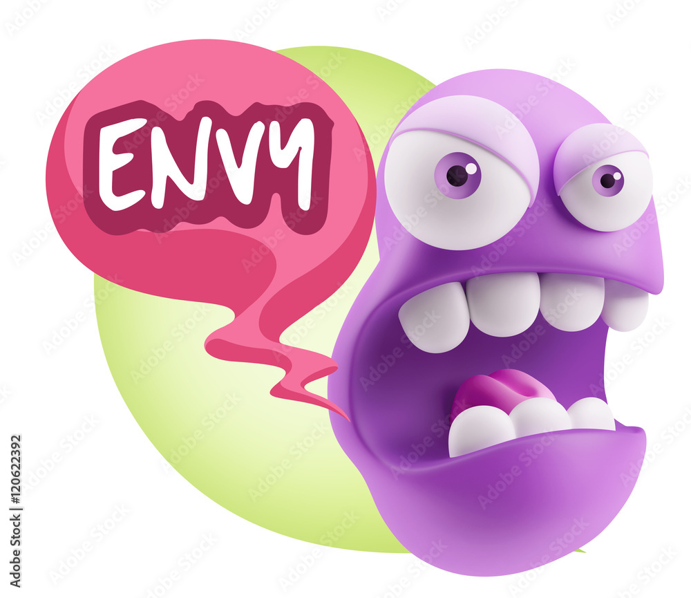3d Rendering Angry Character Emoji saying Envy with Colorful Spe 3d Rendering Angry Character Emoji saying Envy with Colorful Spe