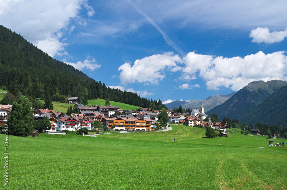 Summer view of the alpine village of St. Magdalena in the Val Casies (Gsies tal) valley 
