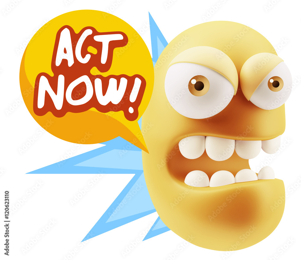 3d Rendering Angry Character Emoji saying Act Now with Colorful 3d Rendering Angry Character Emoji saying Act Now with Colorful