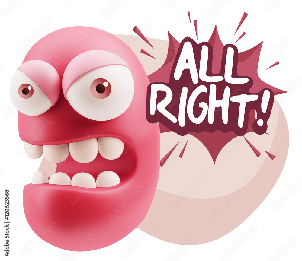 Obraz premium 3d Rendering Angry Character Emoji saying All Right with Colorfu