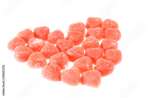 Red fruit candy in the form of heart