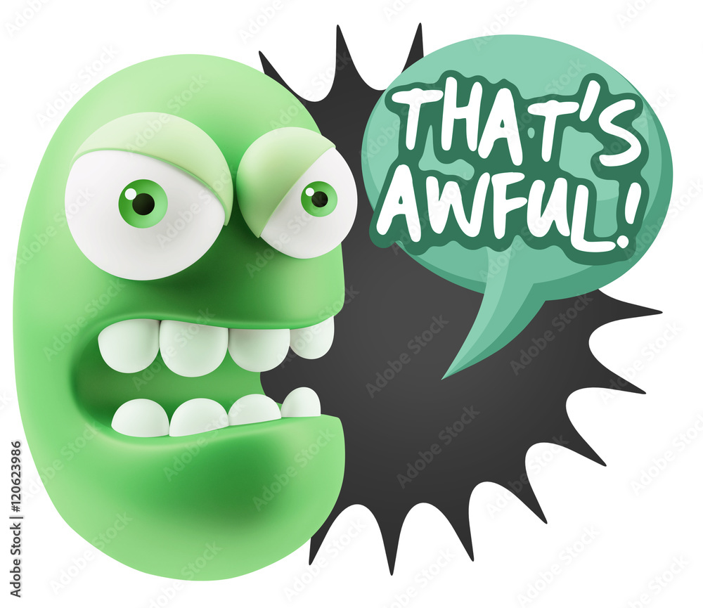 3d Rendering Angry Character Emoji saying That's Awful with Colo 3d Rendering Angry Character Emoji saying That's Awful with Colo