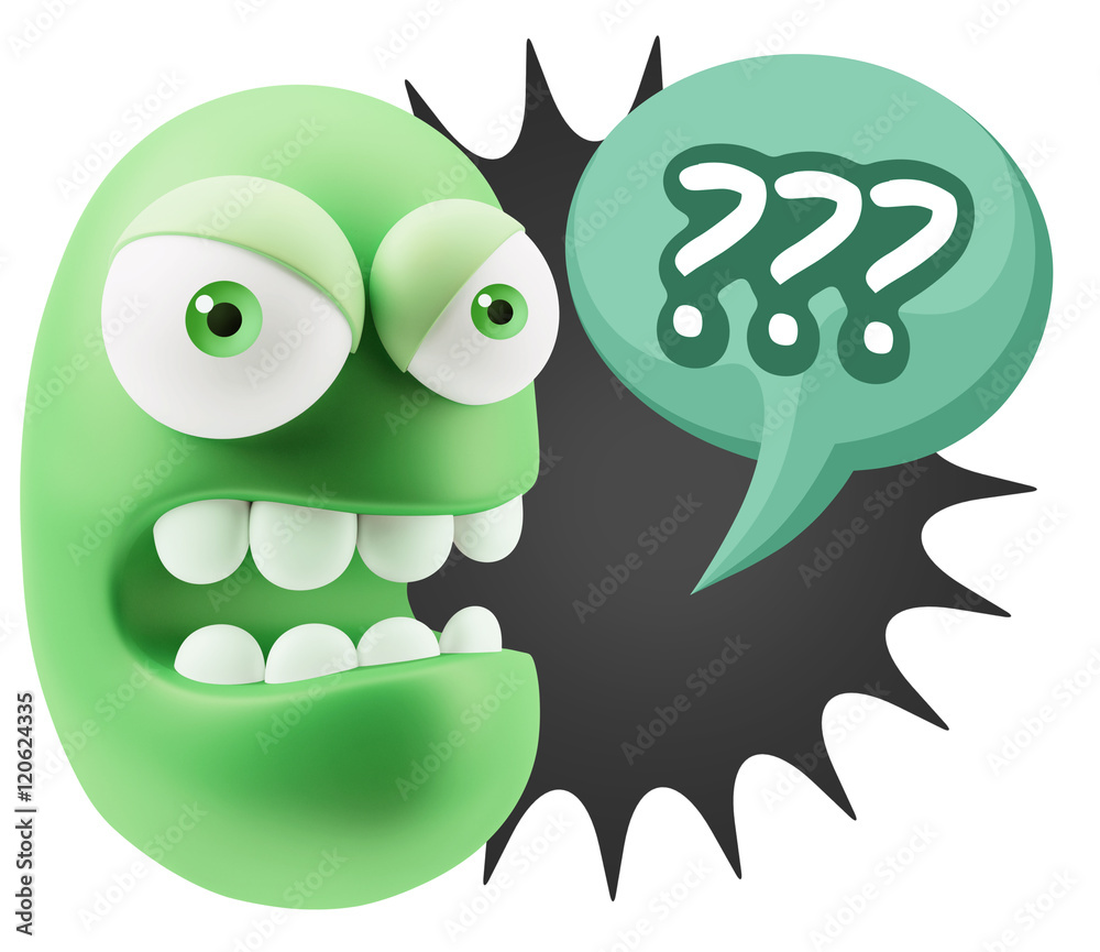 3d Rendering Angry Character Emoji saying ??? with Colorful Spee 3d Rendering Angry Character Emoji saying ??? with Colorful Spee