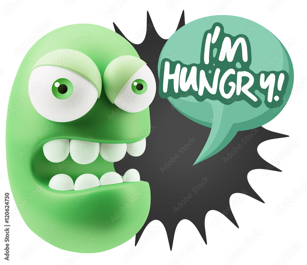 3d Rendering Angry Character Emoji saying I'm Hungry with Colorf 3d Rendering Angry Character Emoji saying I'm Hungry with Colorf