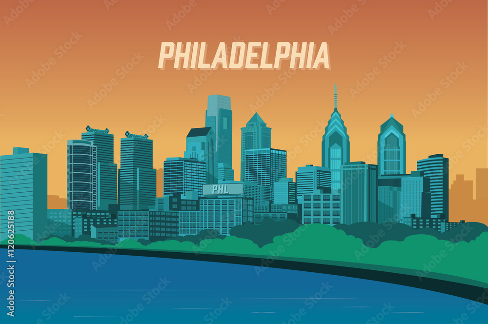 Philadelphia Vintage Inspired Skyline