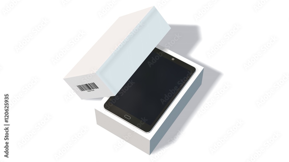 Modern mobile phone in the packaging - unboxing - 3D rendering Modern mobile phone in the packaging - unboxing - 3D rendering