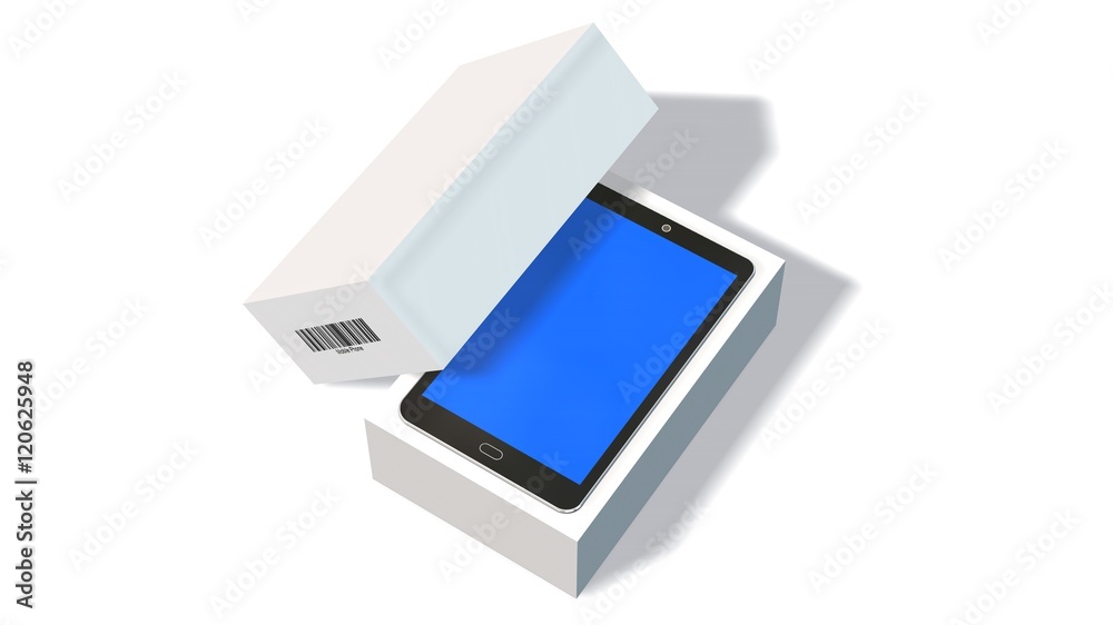 Modern mobile phone in the packaging - unboxing - 3D rendering Modern mobile phone in the packaging - unboxing - 3D rendering