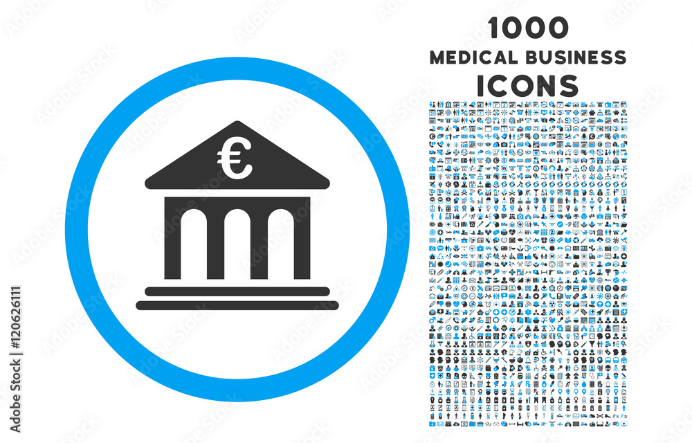 Euro Bank rounded vector bicolor icon with 1000 medical business icons ...