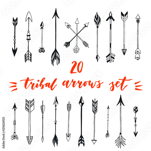 Tribal arrows set. Different native american arrows collection. Decorative vector stylized illustration of booms. Design elements for packaging, books, textile. Painted arrows, boho style.