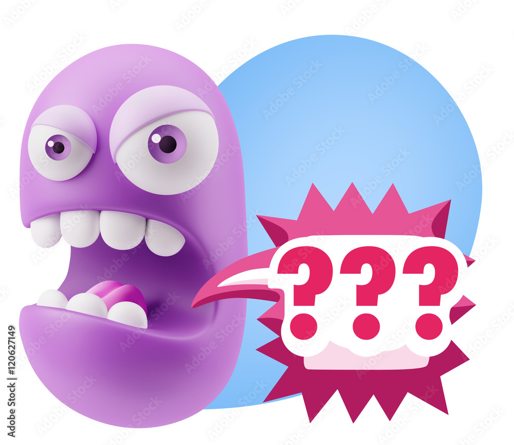 3d Rendering Angry Character Emoji saying ??? with Colorful Spee 3d Rendering Angry Character Emoji saying ??? with Colorful Spee
