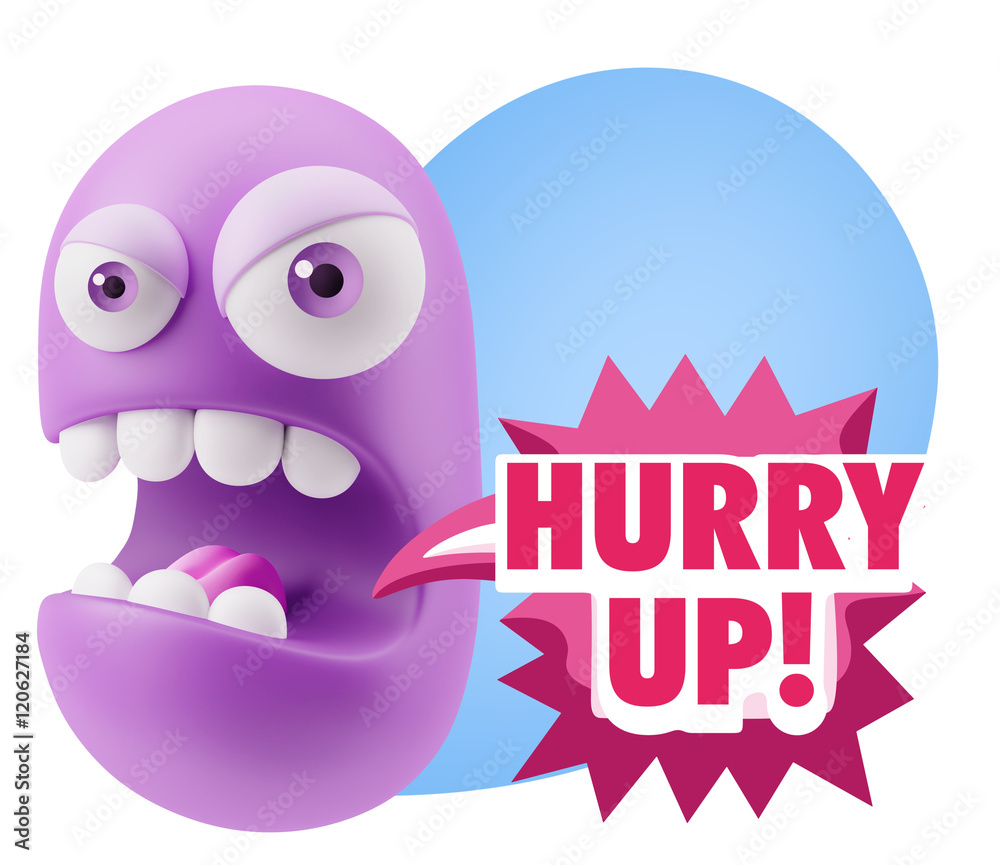 3d Rendering Angry Character Emoji saying Hurry Up with Colorful 3d Rendering Angry Character Emoji saying Hurry Up with Colorful