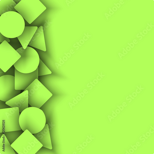 Geometric shape triangle, circle, square light green color paper material design background element, graphic trendy poster backdrop