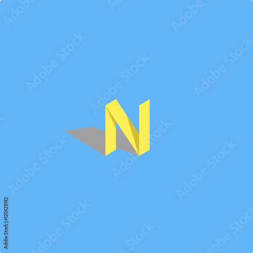 Logo N letter isometric ribbon geometric shape, branding material design style element, sticker mockup