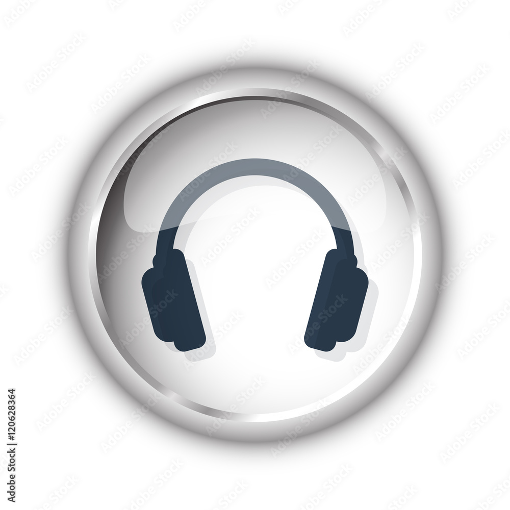 Web button with black Headphones icon on white background Web button with black Headphones icon on white background