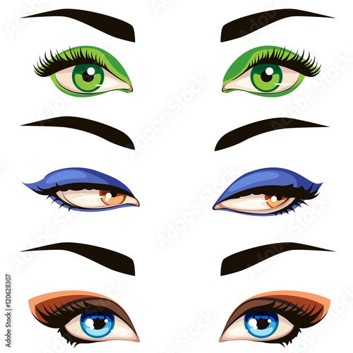 Vector hand drawn colored woman eyes
