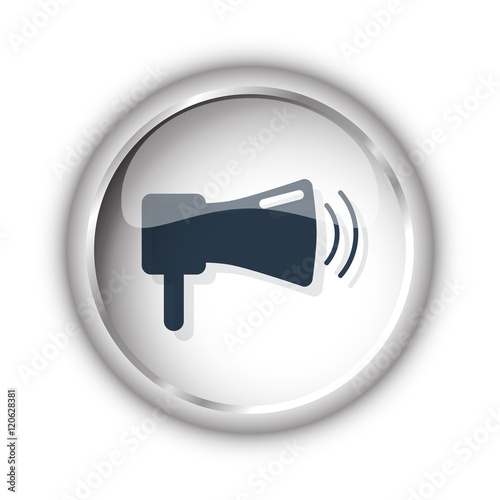 Web button with black Megaphone icon on white background