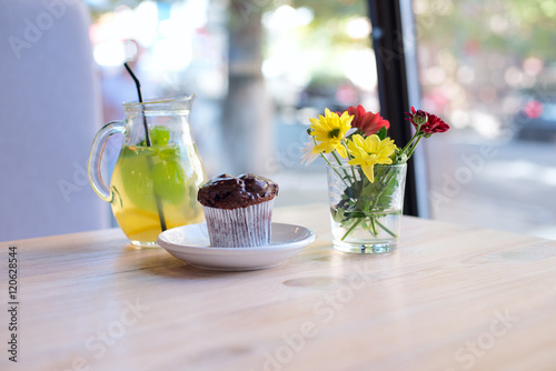 Still life with chocolate muffin