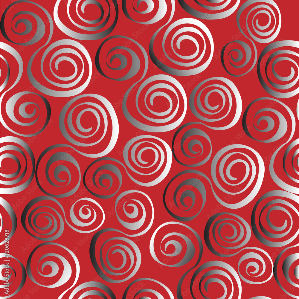 Spiral black white gradient on a red background.Seamless pattern.An abstract texture. For backgrounds ,fabric, Wallpaper.