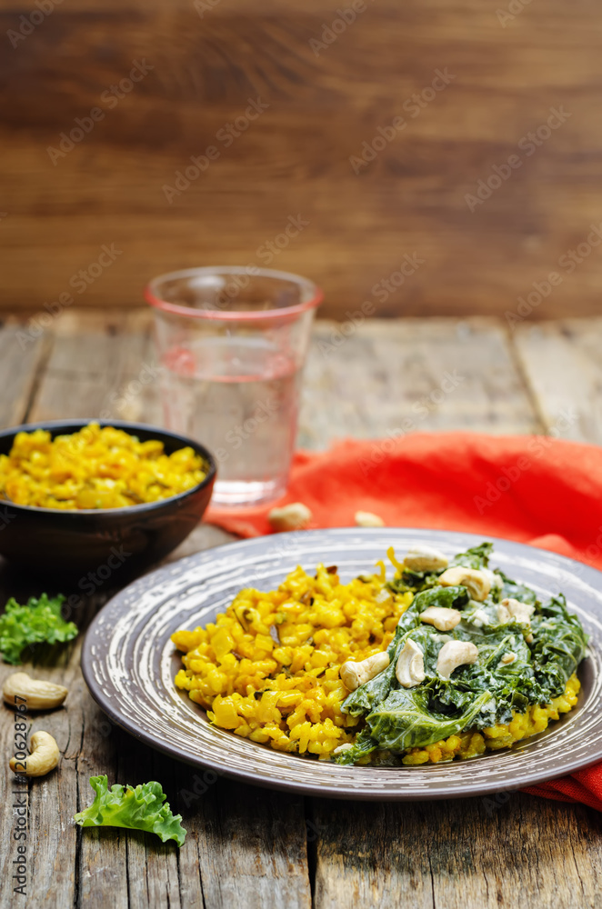Turmeric rice with coconut Kale and cashew Turmeric rice with coconut Kale and cashew
